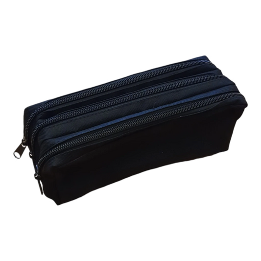 Triple Zip Pencil Case - Black Base - The Bargain Corner